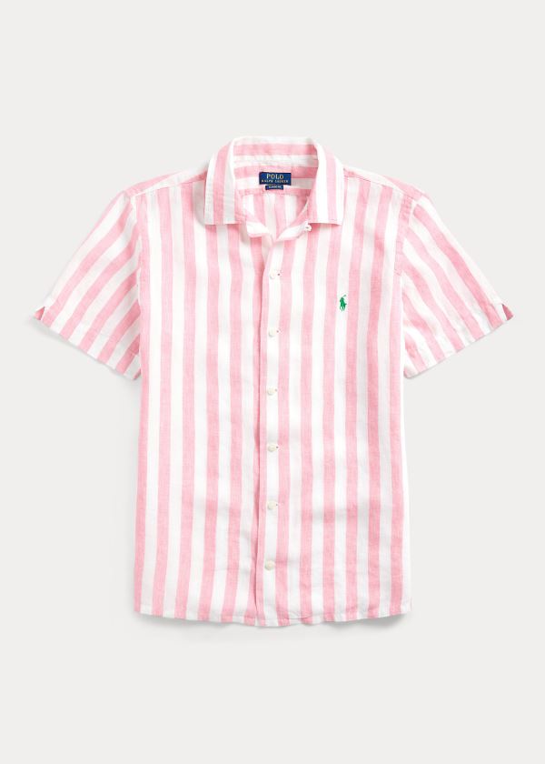 Camisa Polo Ralph Lauren Hombre Rosas / Blancos - Classic Fit Linen - FPMHG1309